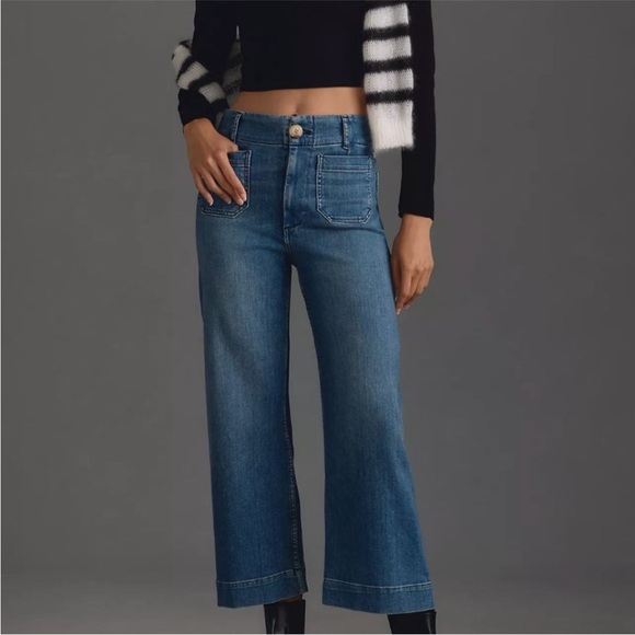 Anthropologie (Maeve) The Collette Denim-Cropped Wide-Leg Jeans Size 26 NWT - Picture 1 of 15